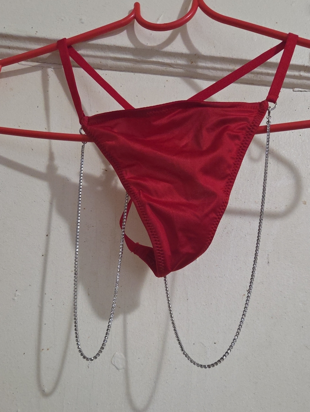 Victoria's Secret Red Bikini Bottoms with Silver Chain Accents